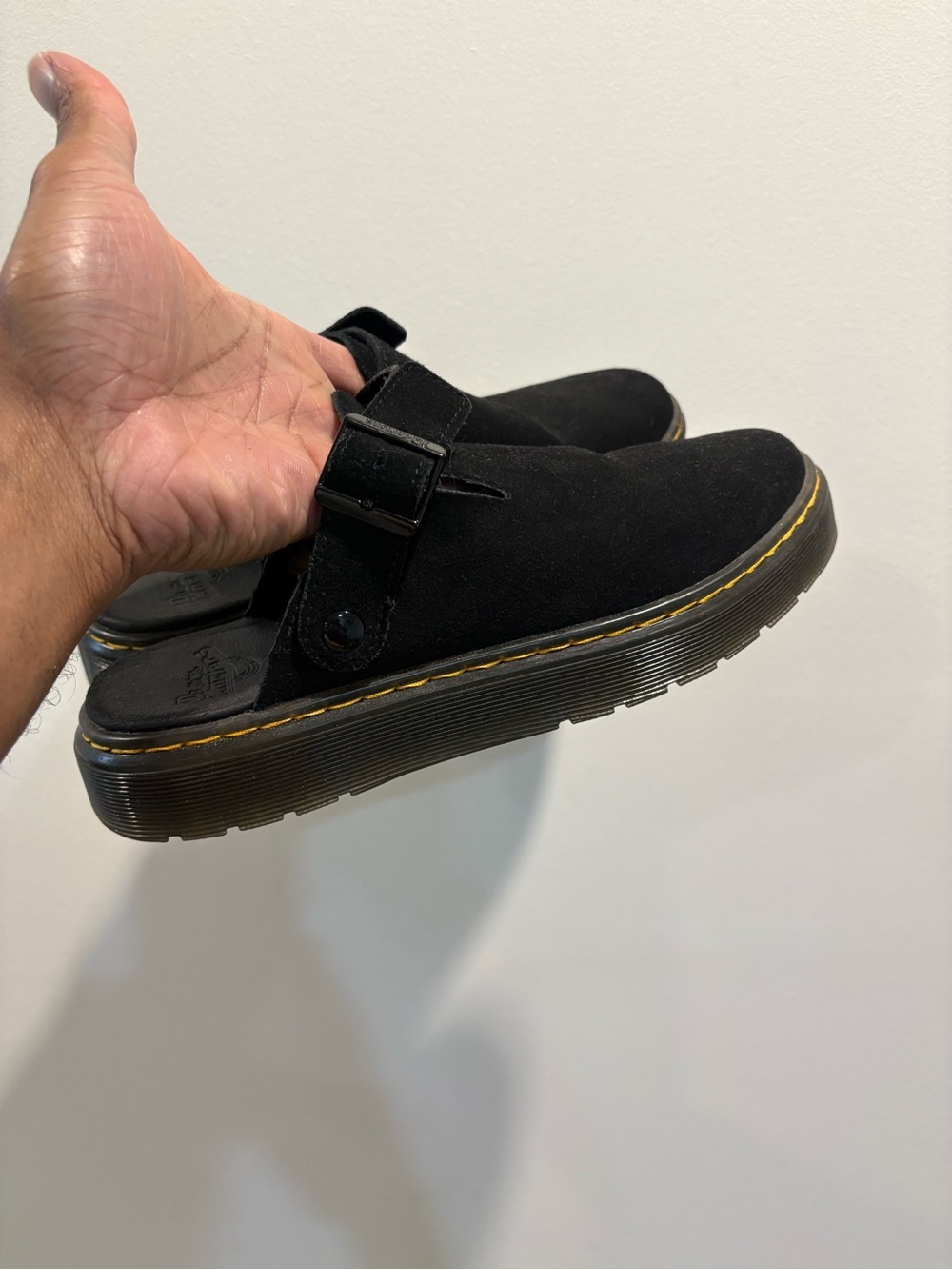 Dr. Martens Black Suede Slip-On Mule with Buckle